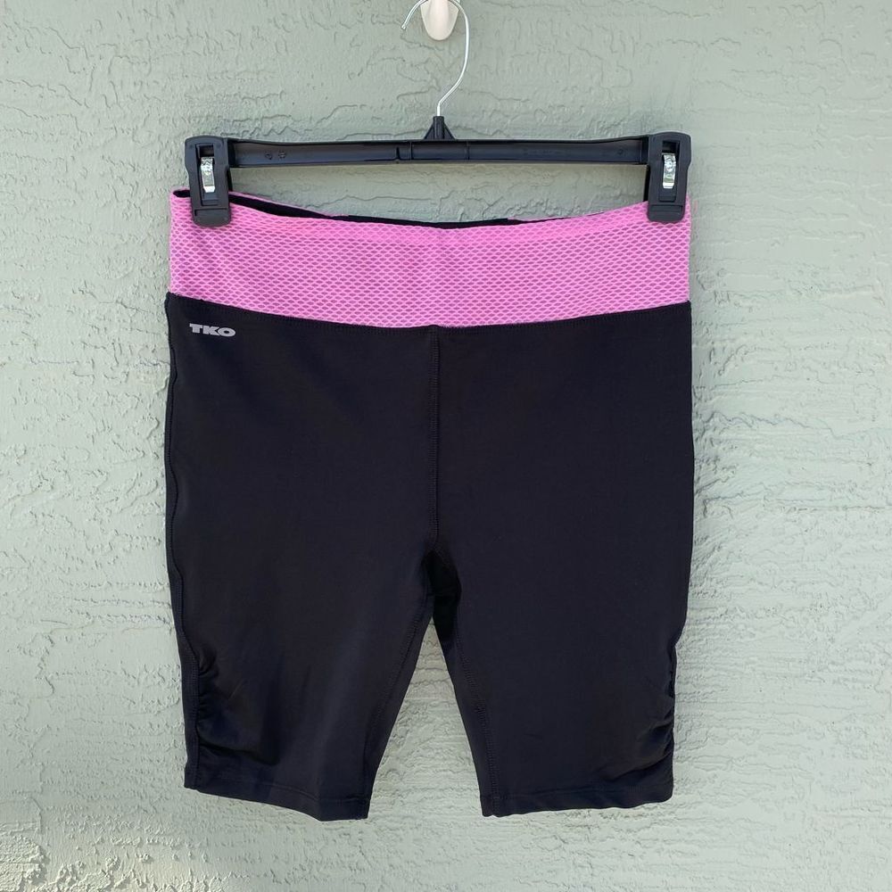 TKO Workout Athletic Gym Shorts Black & Pink Sz L With Key Pocket